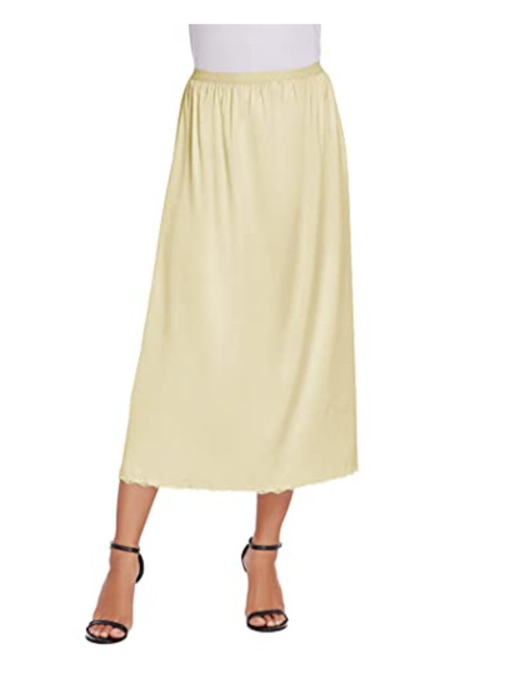 Avidlove Satin Half Slip Long Underskirt Lace Edge Ankle Length